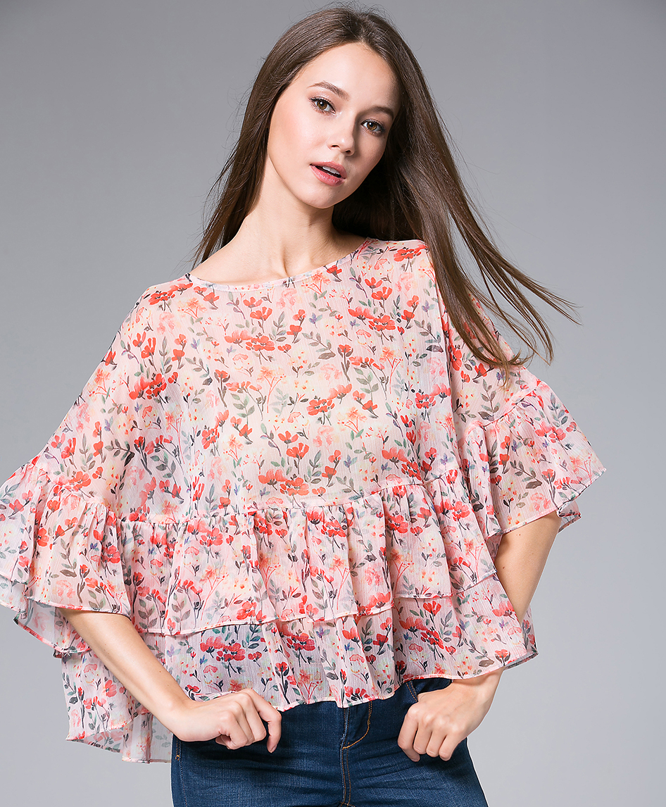 Tops - Flowers Printed silk Chiffon top